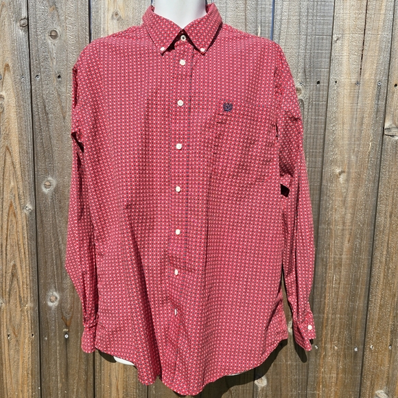 Cinch Other - CINCH Men's Red Blue White Print Long Sleeve Button-Down Western Shirt Sz L